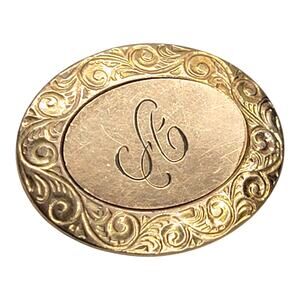 Antique CT Gold Filled Oval Engraved Monogram Brooch Pin Victorian Script A